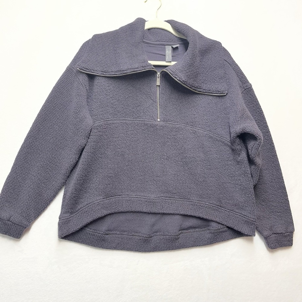 Sweaty Betty Restful Boucle Knit Pullover Womens 4 Athleisure 1/4 Zip Purple